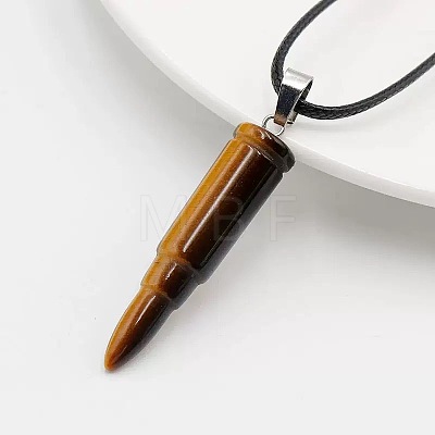 Natural Tiger Eye Bullet Shaped Pendant Black PU Leather Vintage Punk Style Hip Hop Necklaces for Men QC5862-1