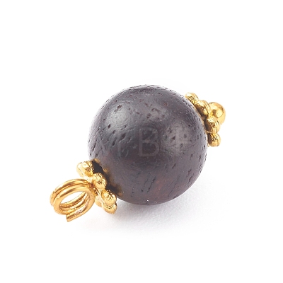 Natural Wood Beads Round Charms PALLOY-JF00659-1