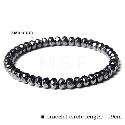 6MM Synthetic Non-magnetic Hematite Faceted Geometric Beaded Stretch Bracelets WGA5C5D-03-1