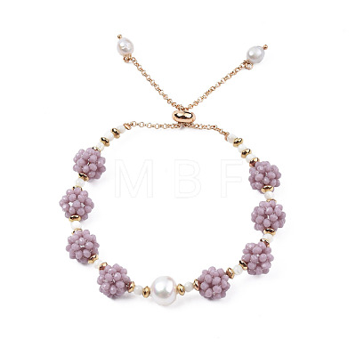 Natural Pearl & Glass Braided Slider Bracelet BJEW-N018-01-1