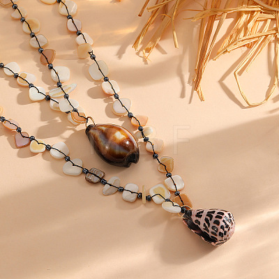 Natural Shell Pendant Double Layer Necklaces for Women WG62FB0-01-1