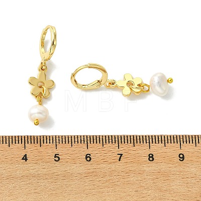 Valentine's Day Natural Pearl & Brass Hoop Earrings EJEW-JE07024-1