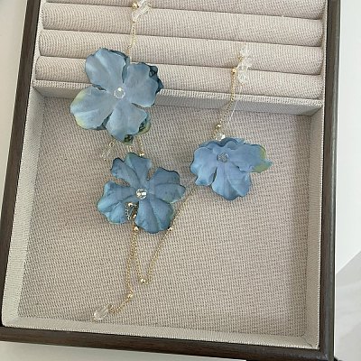Plastic Glass Trip Flower Bib Necklaces with Alloy Chain Tassel for Women WGFB142-01-1