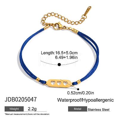 304 Stainless Steel Oval with Hollow Heart Link Polyester Cord 2-Strand Bracelets for Women WGD95DC-01-1
