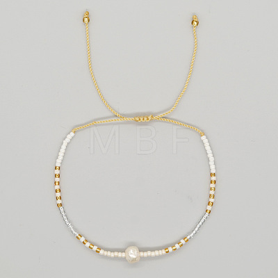 Bohemian Style Glass Seed Bead & Imitation Pearl Beads Braided Bead Bracelets JJ7327-13-1