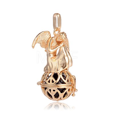 Golden Plated Brass Hollow Round Cage Pendants KK-J249-04G-1