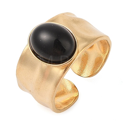 Oval Natural Dyed & Heated Black Agate Finger Rings RJEW-Z057-12G-05-1