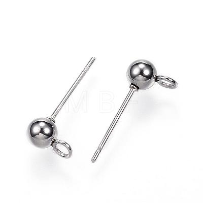 304 Stainless Steel Ball Stud Earring Findings STAS-G099-09P-1