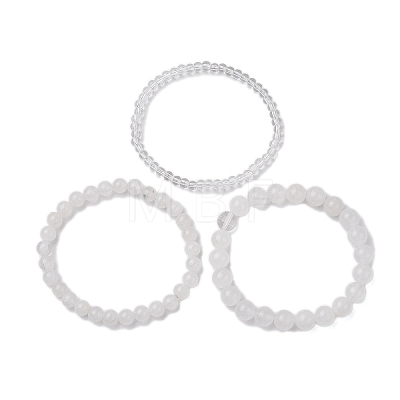 3Pcs Round Synthetic Quartz Crystal Beads Stretch Bracelets BJEW-JB10962-1