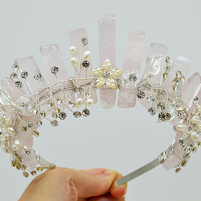 Natural Rose Quartz Hair Bands PW-WG52147-09-1