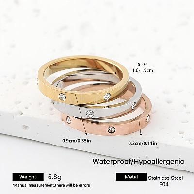 304 Stainless Steel Rhinestone Finger Rings for Women ON2789-3-1