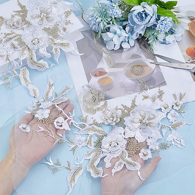 2Pcs 3D Flower Beading Polyster Embroidery Ornaments Accessories DIY-CY0003-64A-1