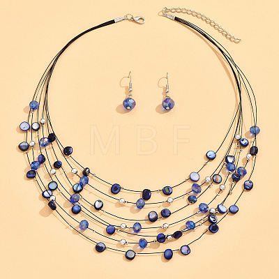 Bohemian Style Alloy & Shell Flat Round Beaded Multilayer Necklaces & Dangle Earrings Sets FS-WGABD8B-02-1