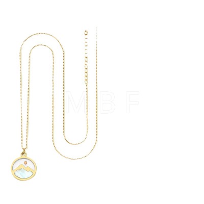 Flat Round 201 Stainless Steel Pave Natural Shell Mustard Seed Pendant Necklaces for Women WG511AE-05-1