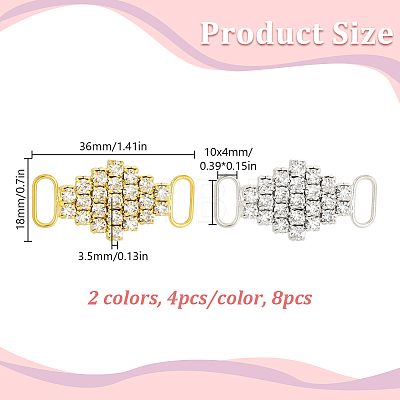 8Pcs 2 Colors Rhombus Brass Rhinestone Bikini Connectors Buckles FIND-HY0005-43-1