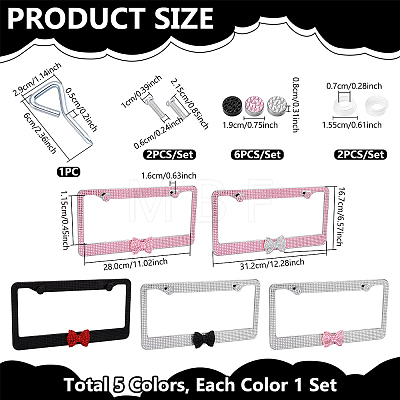 5 Sets 5 Colors Stainless Steel & Arcylic Rhinestone Frames for Licence Plate DIY-WA0001-32B-1