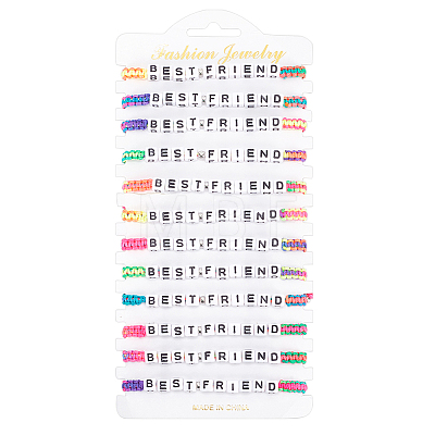 12Pcs 12 Color Word Best Friend Acrylic Braided Bead Bracelets Set BJEW-AN0001-47-1