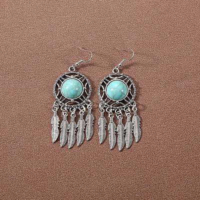 Bohemian tassel turquoise earrings JU8957-21-1