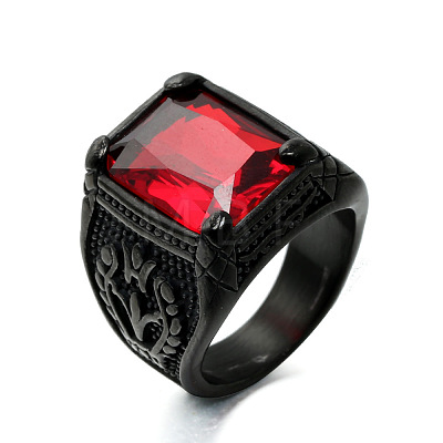 316L Stainless Steel & Cubic Zirconia Men's Vintage Carved Finger Rings FS-WG82D33-60-1