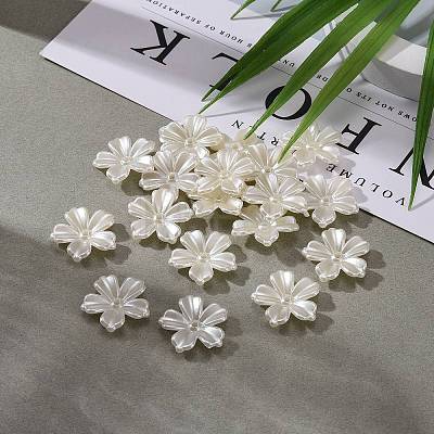 5-Petal Flower ABS Plastic Imitation Pearl Bead Caps X-OACR-R016-21-1
