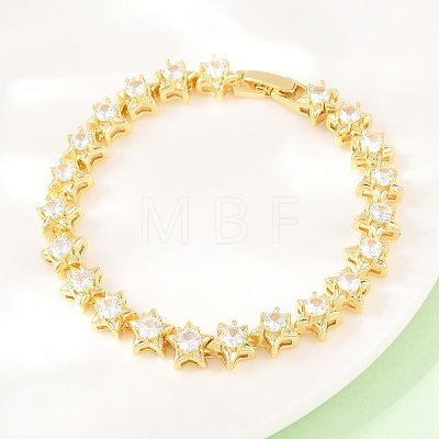 Start Brass Pave Clear Cubic Zirconia Link Chain Bracelets for Women BJEW-T025-02G-1