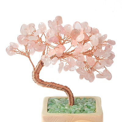 Heart Money Tree Natural Rose Quartz Bonsai Display Decorations DJEW-G027-16RG-03-1