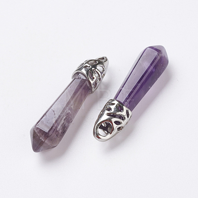 Natural Amethyst Pointed Pendants G-P309-03-1