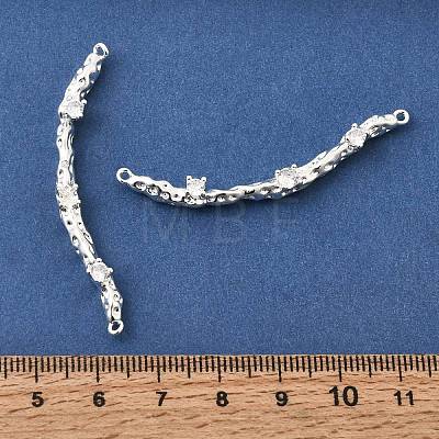 Brass Micro Pave Clear Cubic Zirconia Textured Curved Stick Links Connector Charms KK-Z156-18S-1
