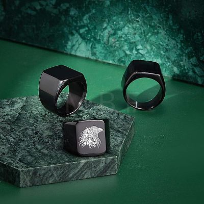 Unicraftale 3Pcs 3 Size 304 Stainless Steel Rectangle Signet Finger Rings RJEW-UN0001-26B-1