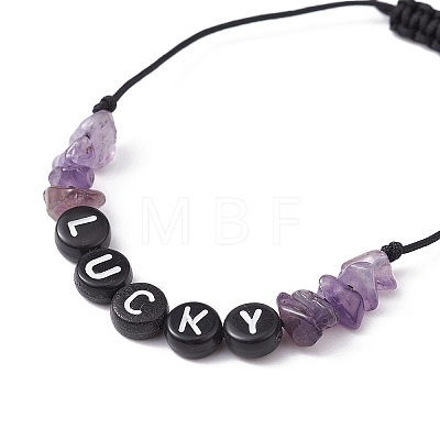 Natural Amethyst Chip Braided Bead Bracelets BJEW-JB09608-07-1