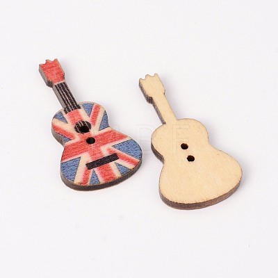 2-Hole Guitar Printed Wooden Sewing Buttons BUTT-M011-77-1