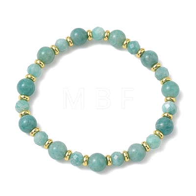 Natural Amazonite & Brass Beaded Stretch Bracelets for Women Men BJEW-JB13701-1