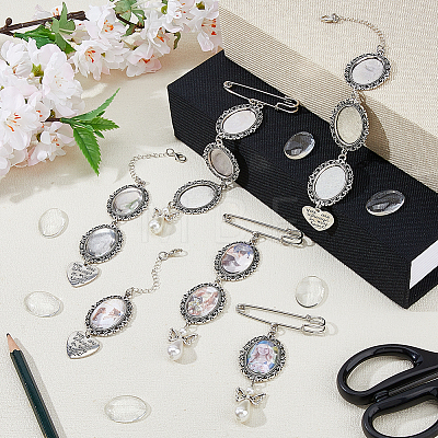 Alloy Oval Pendant Cabochon Settings & Heart Charms Pendant Decorations HJEW-FH00299-1