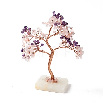Natural Amethyst & Rose Quartz Tree Display Decoration DJEW-G027-06RG-01-1