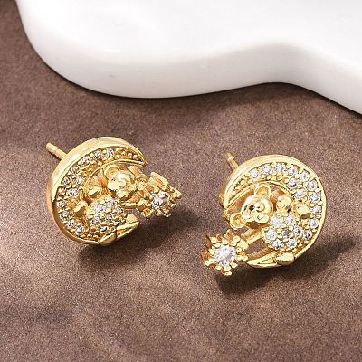 Brass Micro Pave Clear Cubic Zirconia Stud Earrings EJEW-F400-26A-G-1