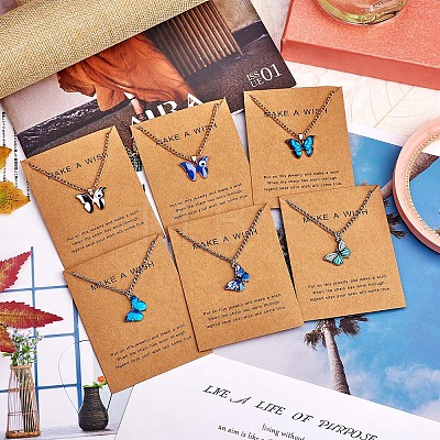 6Pcs Butterfly Pendant Necklaces for Women JN1065A-1