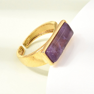 Brass with Natural Amethyst Cuff Open Rings for Women GG-CBA0B5A-04G-08-1