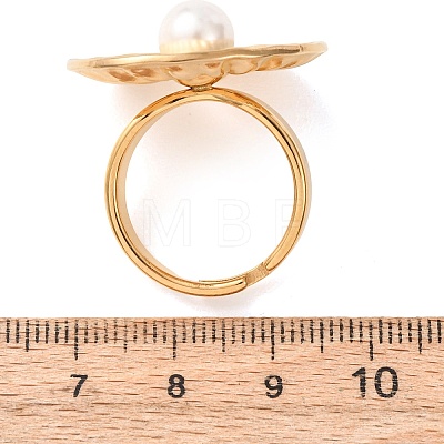 304 Stainless Steel Shell Beads Cuff Open Rings for Women RJEW-E301-01A-1