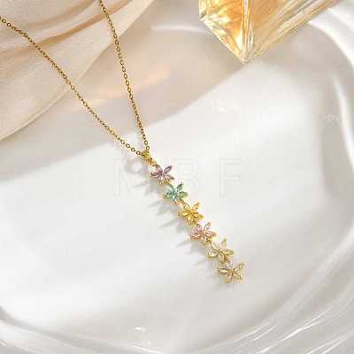 Brass Pave Colorful Cubic Zirconia Long Tassel Necklaces for Women WGF2BEF-04-1