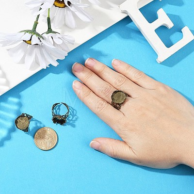 Adjustable Antique Bronze Tone Filigree Brass Ring Component Cabochon Settings X-KK-G020-A-1