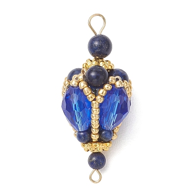 3Pcs 3 Colors Bohemian Natural Tiger Eye & Lapis Lazuli & Amethyst Round with Glass Beaded Teardrop Links Connector Charms PALLOY-MZ01227-1