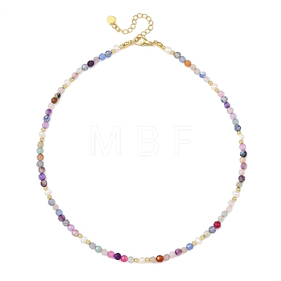 Dyed & Heated Faceted Round Natural Agate and Cultured Freshwater Pearl Beaded Necklaces for Women NJEW-JN06240-02-1