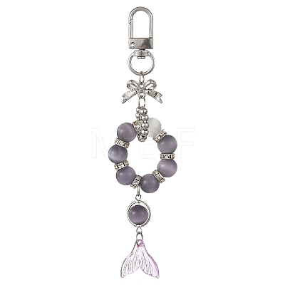 Glass & Cat Eye & Alloy Pendant Decorations HJEW-YW00485-05-1