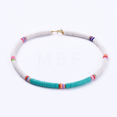 Handmade Polymer Clay Heishi Beaded Necklaces NJEW-JN02723-1