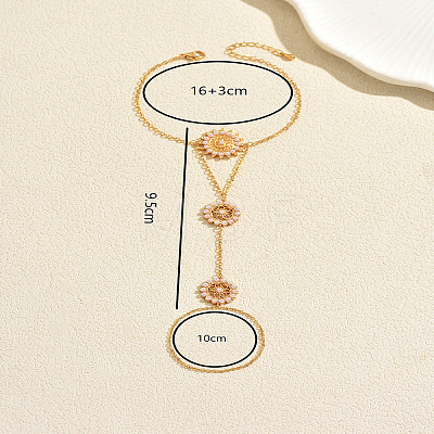 Elegant Imitation Pearl Sunflower Brass Hand Chain Ring Bracelets for Women ZN9544-1