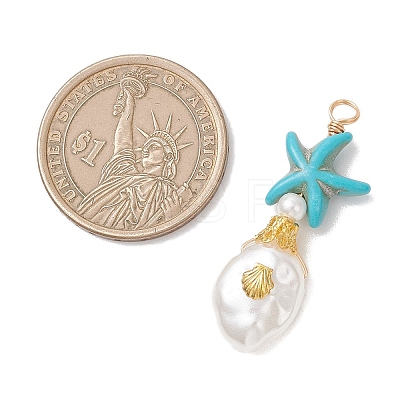 Dyed Synthetic Turquoise & ABS Plastic Imitation Pearl Pendants PALLOY-JF04856-1