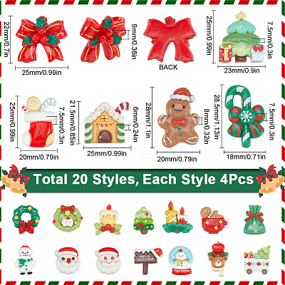 80Pcs 20 Styles Christmas Opaque Resin Cabochons RESI-SC0005-60-1