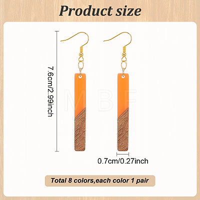 8 Pairs 8 Color Resin & Walnut Wood Dangle Earrings wih Iron Pins EJEW-AB00030-1