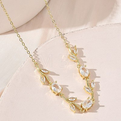 Brass Pave Cubic Zirconia Rose Flower Link Cable Chain Necklaces for Women NJEW-C121-05B-01G-1