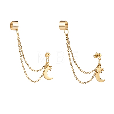 304 Stainless Steel Safety Chains Dangle Stud Earrings with Ear Cuff EJEW-JE04924-1